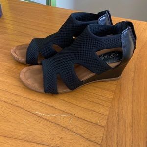 Black cutout wedge sandals